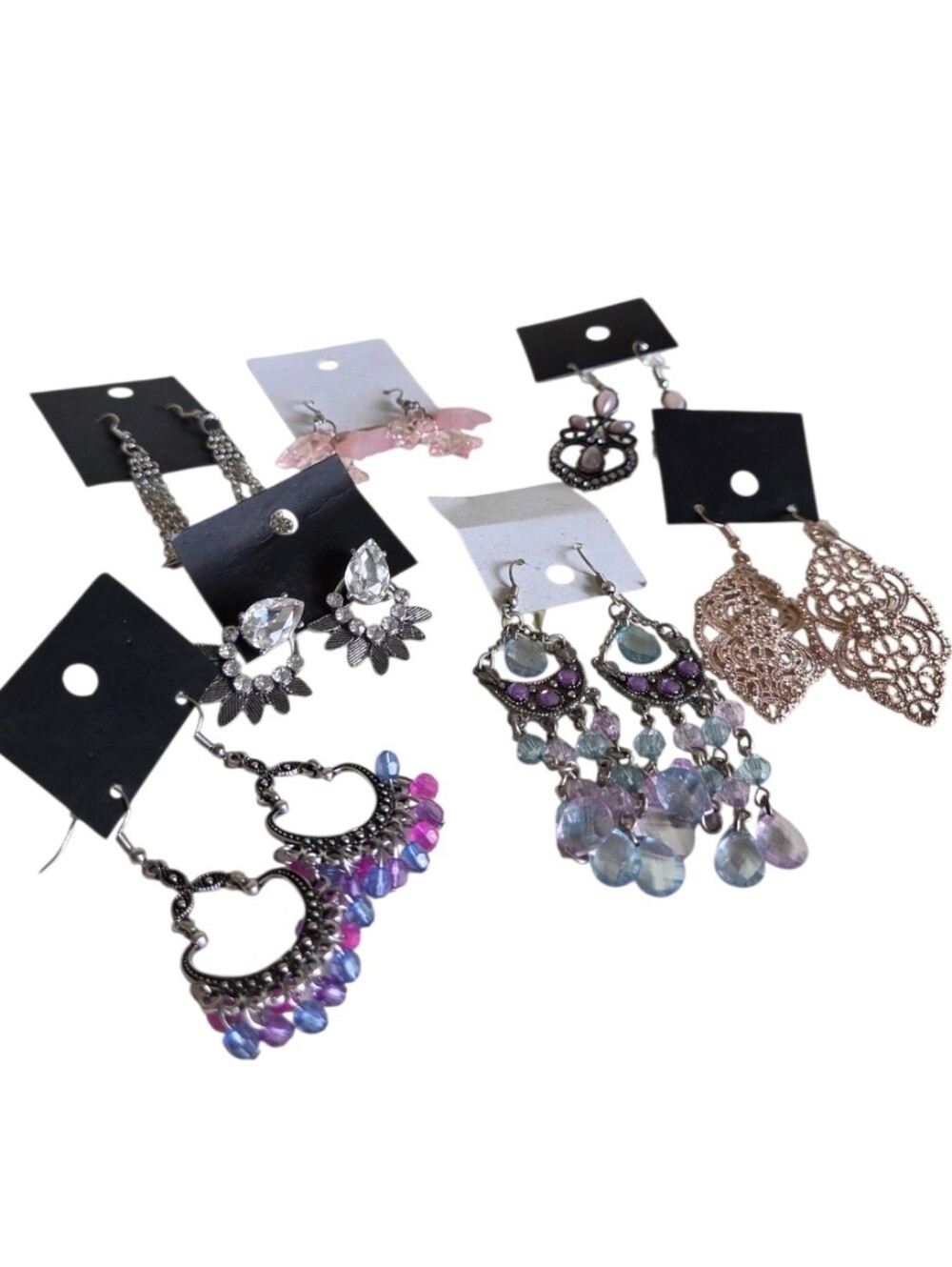 lot of 7 pairs dangle chandelier earrings pierced crystal filigree boho